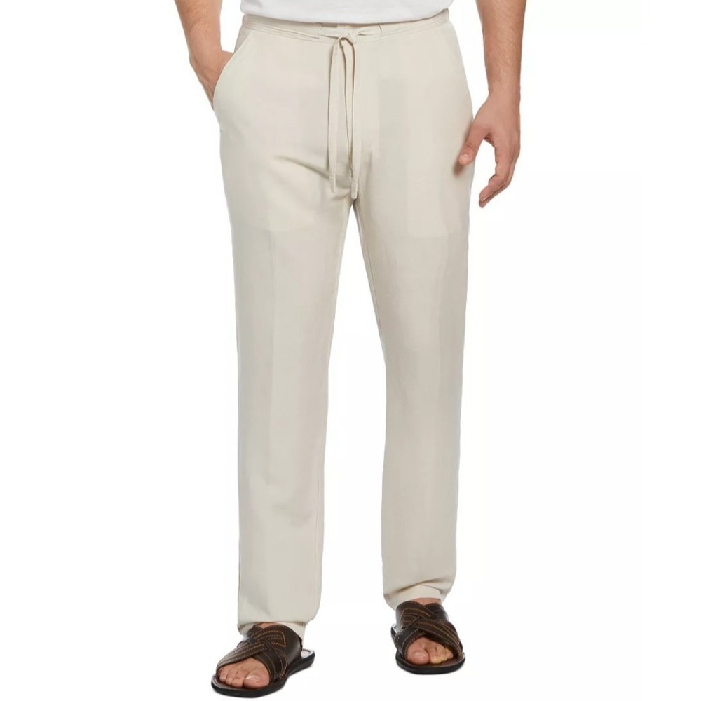 Cubavera Men's Size Large Linen Blend Drawstring Pants Beige Pockets EUC
